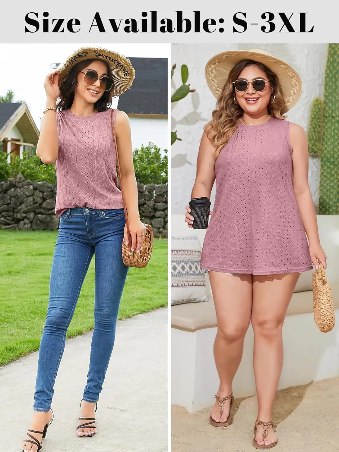 V FOR CITY Women's Tank Tops with Built-in Bra High Neck Eyelet Embroidery Camisole Casual Camis Shirts