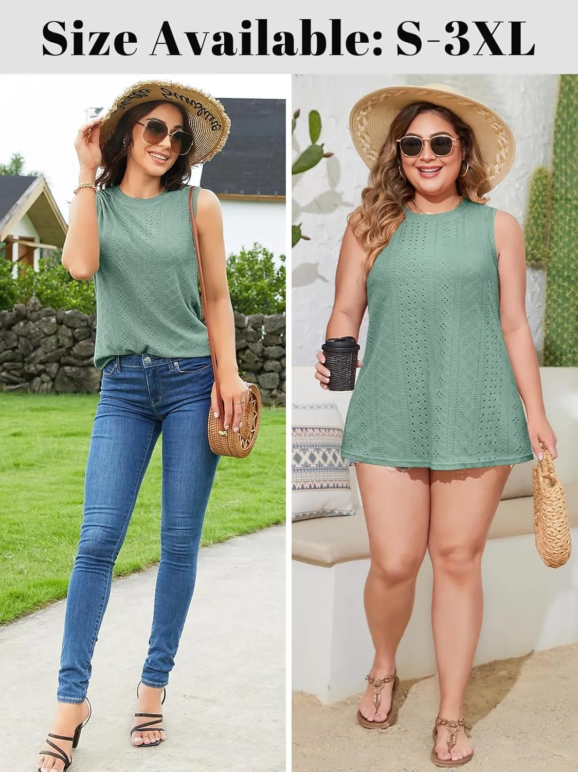 V FOR CITY Women's Tank Tops with Built-in Bra High Neck Eyelet Embroidery Camisole Casual Camis Shirts