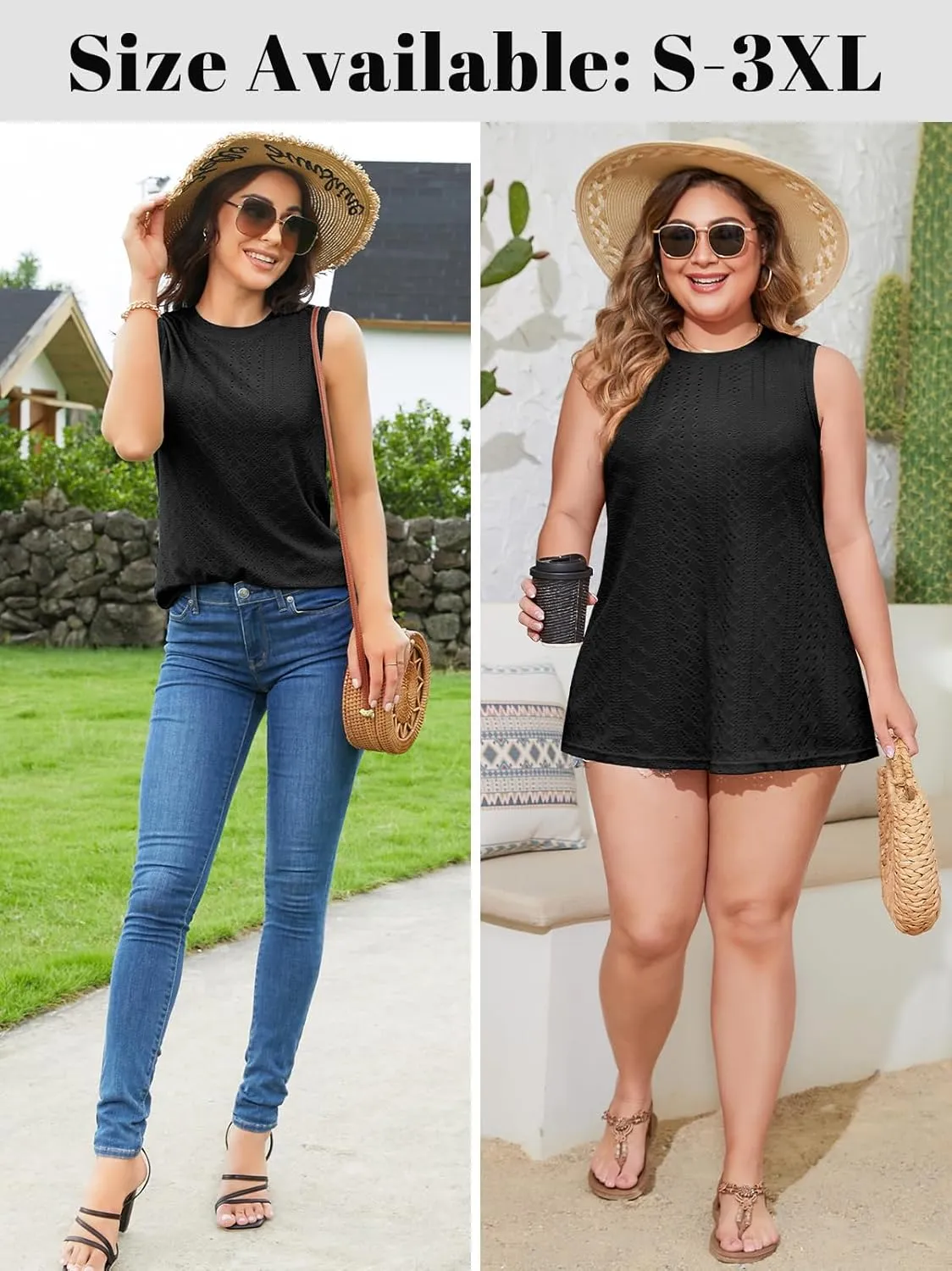 V FOR CITY Women's Tank Tops with Built-in Bra High Neck Eyelet Embroidery Camisole Casual Camis Shirts
