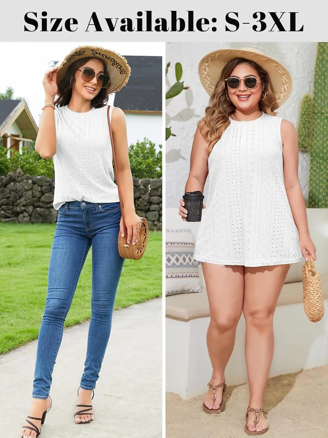 V FOR CITY Women's Tank Tops with Built-in Bra High Neck Eyelet Embroidery Camisole Casual Camis Shirts