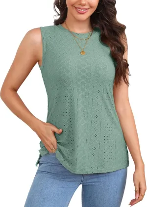 V FOR CITY Women's Tank Tops with Built-in Bra High Neck Eyelet Embroidery Camisole Casual Camis Shirts