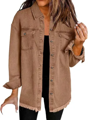 VESNIBA 2024 Jean Jackets for Women Fashion Oversized Button Down Denim Jacket Western Fall Shacket Jacket with