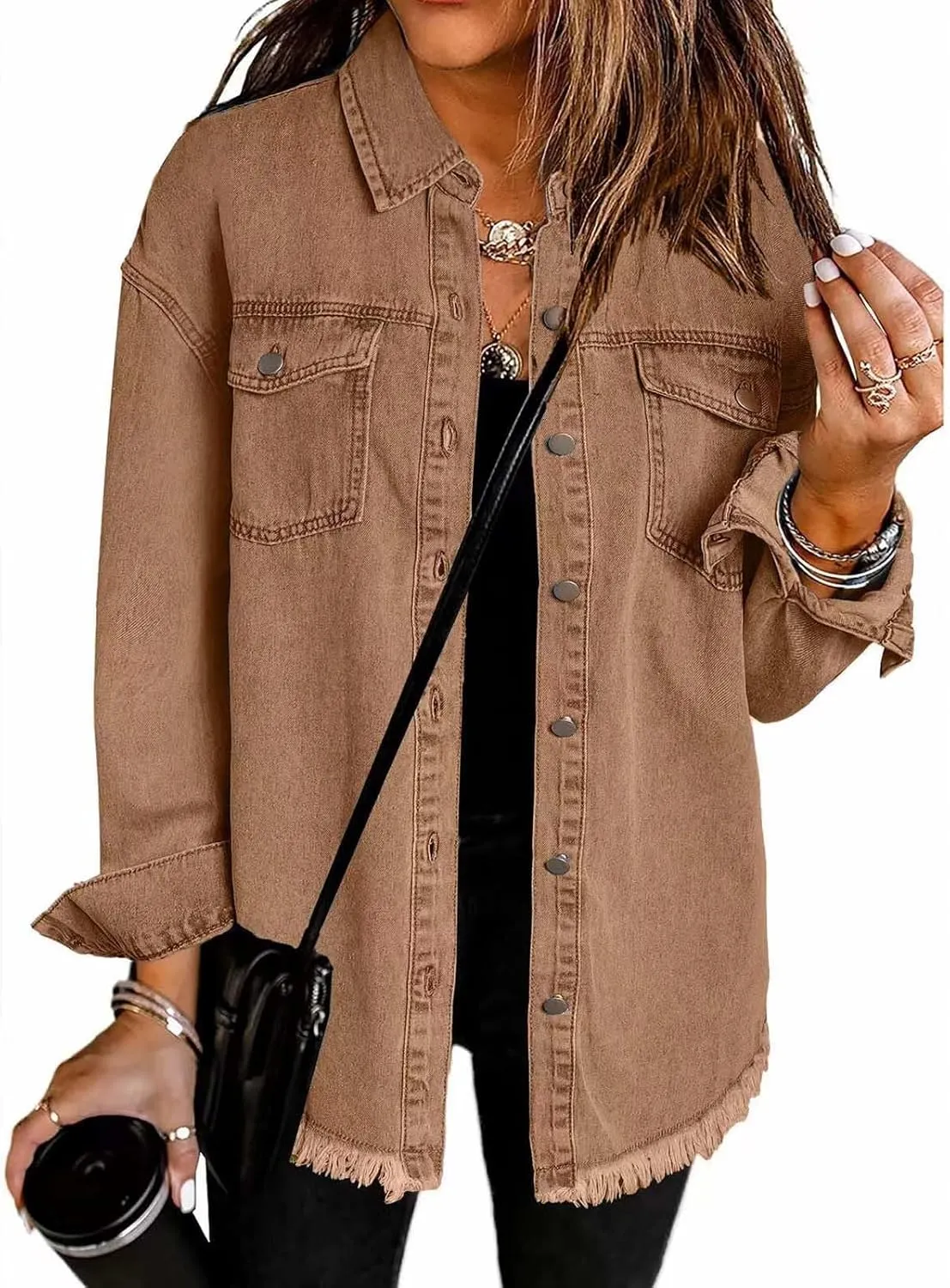 VESNIBA 2024 Jean Jackets for Women Fashion Oversized Button Down Denim Jacket Western Fall Shacket Jacket with