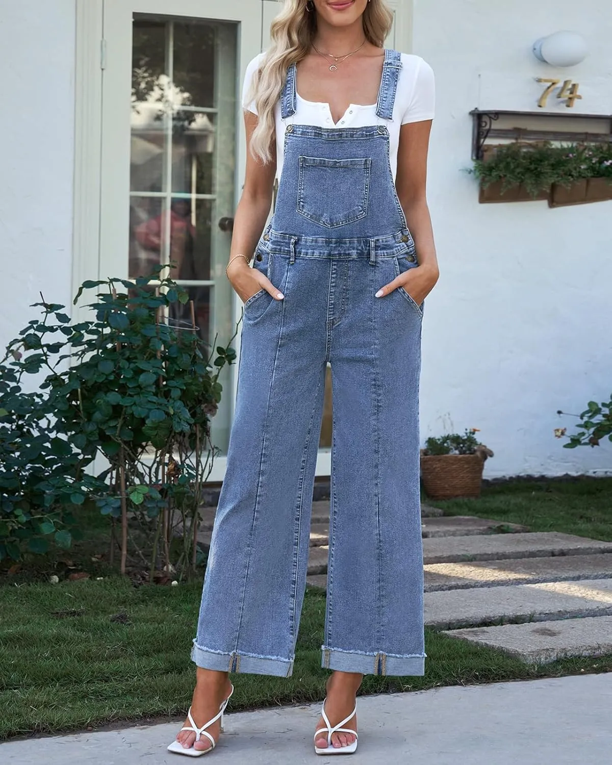 Vetinee Womens Overalls Denim Loose Fit Wide Leg Bib Stretch Baggy Jeans Jumpsuit Y2K Comfy