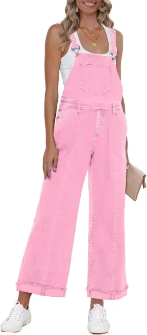 Vetinee Womens Overalls Denim Loose Fit Wide Leg Bib Stretch Baggy Jeans Jumpsuit Y2K Comfy