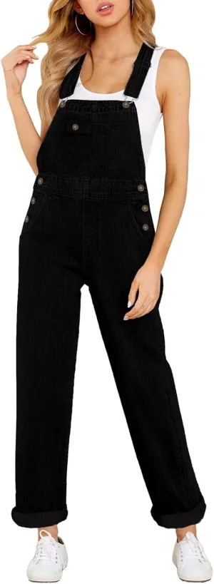 Vetinee Womens Overalls Denim Stretch Straight Leg Jeans Overall Regular Fit Bib Jean Jumpsuits Comfy Adjustable Straps
