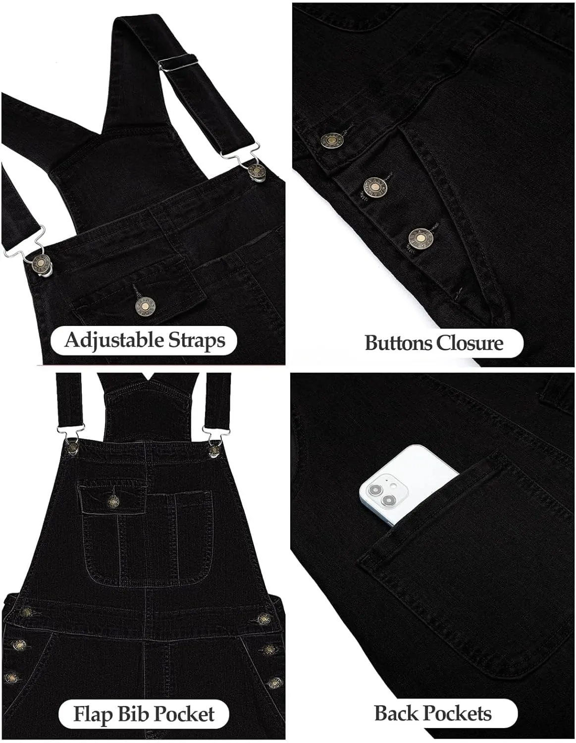 Vetinee Womens Overalls Denim Stretch Straight Leg Jeans Overall Regular Fit Bib Jean Jumpsuits Comfy Adjustable Straps