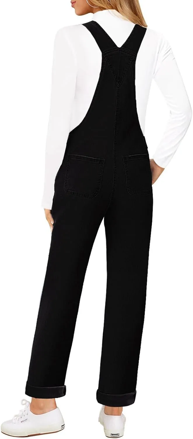 Vetinee Womens Overalls Denim Stretch Straight Leg Jeans Overall Regular Fit Bib Jean Jumpsuits Comfy Adjustable Straps