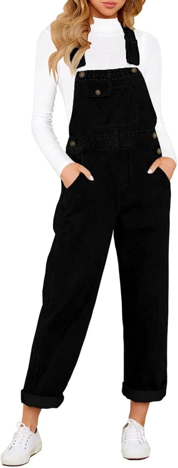 Vetinee Womens Overalls Denim Stretch Straight Leg Jeans Overall Regular Fit Bib Jean Jumpsuits Comfy Adjustable Straps