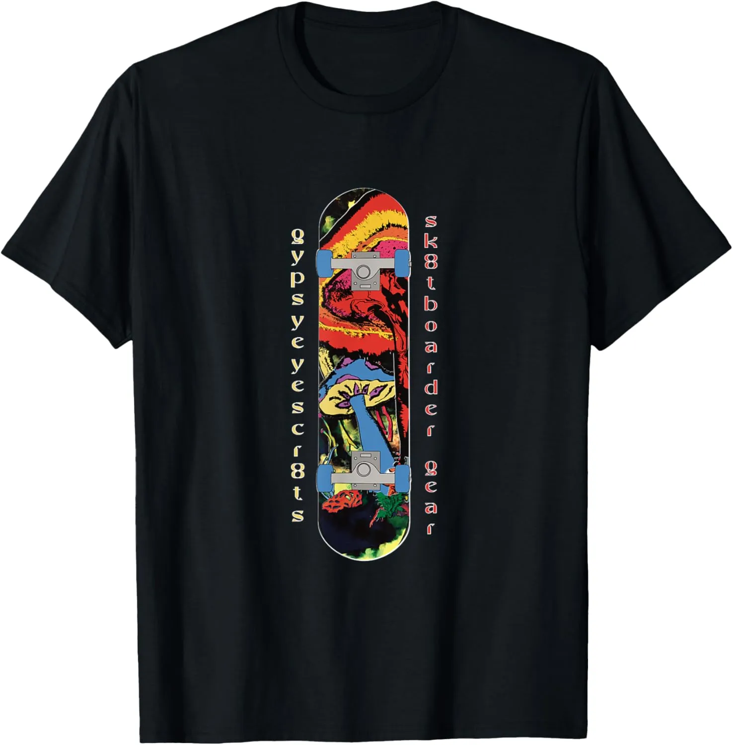 Vibrant Mushroom Skateboard Graphic T-Shirt