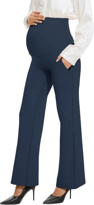 VIMPEP Soft Feeling Wide Leg Maternity Yoga Pants Over The Belly Pregnancy Dress Pants Petite/Regular with Pockets 305