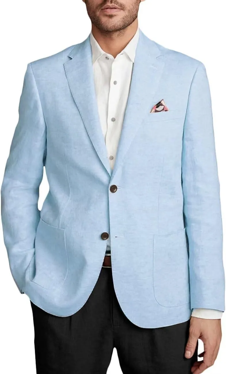 Wangyue Men's Linen Jacket Casual Sport Coat Slim Fit Lightweight Linen Blazer Jacket Stylish Two Buttons Sports Jackets