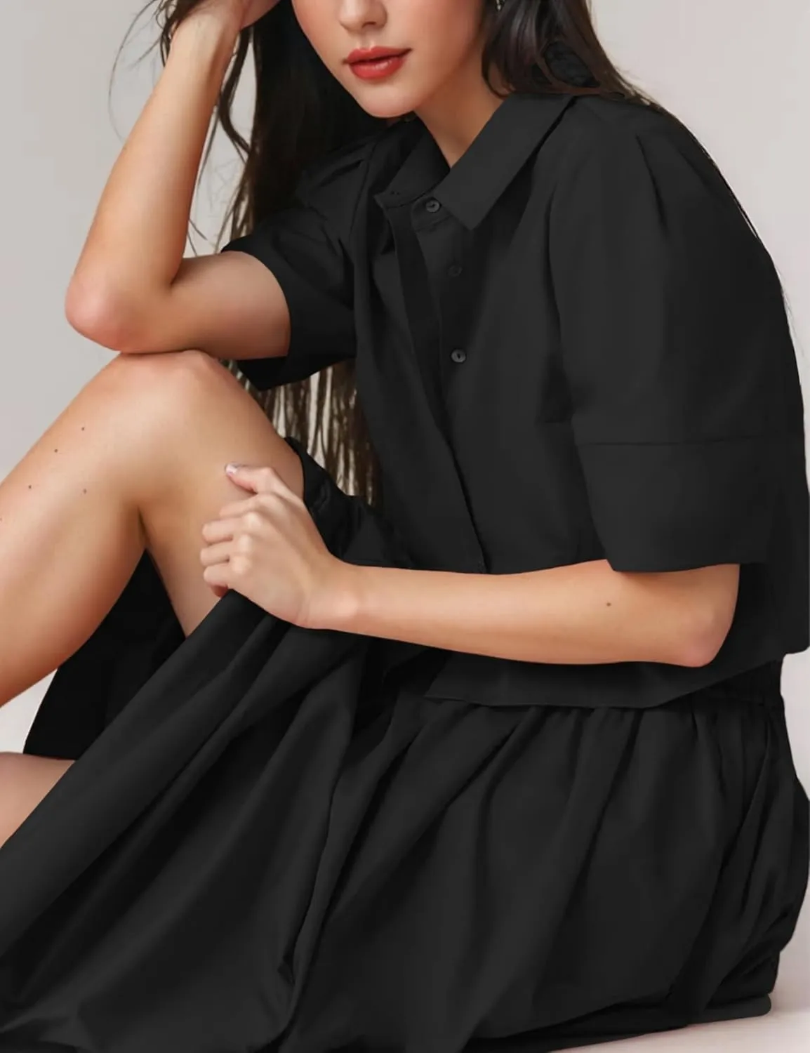 Wanzetaly Womens 2 Piece Outfits Summer Skirt Set Button Short Sleeve Tops and Maxi Skirt Dress Sets with Pockets