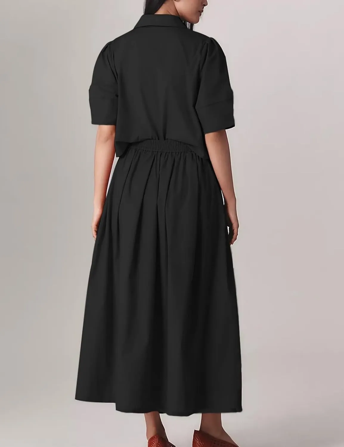 Wanzetaly Womens 2 Piece Outfits Summer Skirt Set Button Short Sleeve Tops and Maxi Skirt Dress Sets with Pockets
