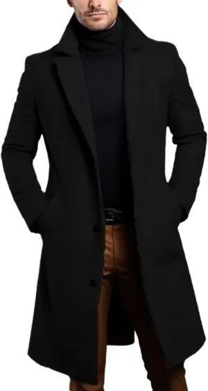 Warm And Comfortable Black1 Trench Coat For Mens Long Sleeve Single Breasted Overcoat Perfect For Fall And Winter