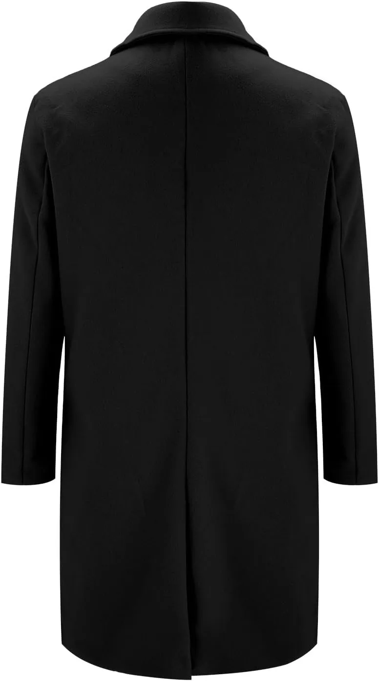 Warm Winter Overcoat with Pockets Men's Solid Color Stand-collar Lengthened Jacket Single Breasted Coat Trench
