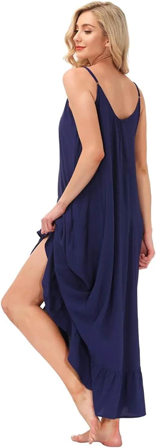 wexcen Women's V-Neck Floral Print Spaghetti Strap Boho Beach Long Maxi Summer Casual Dress with Pockets