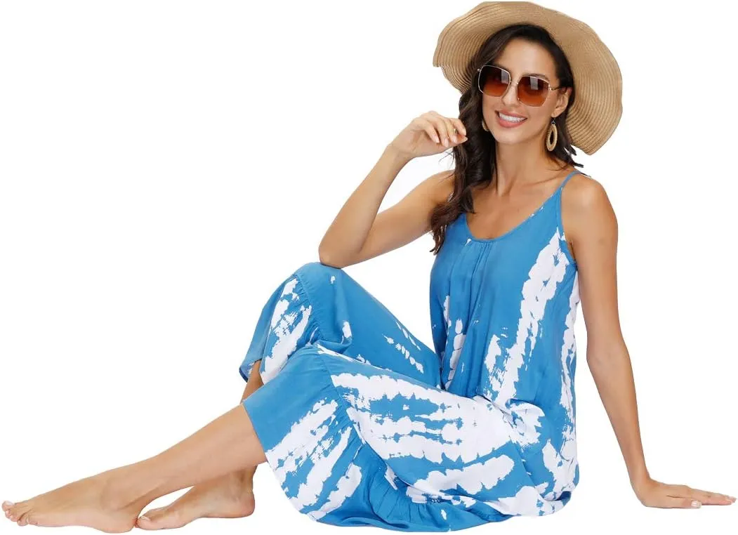wexcen Women's V-Neck Floral Print Spaghetti Strap Boho Beach Long Maxi Summer Casual Dress with Pockets
