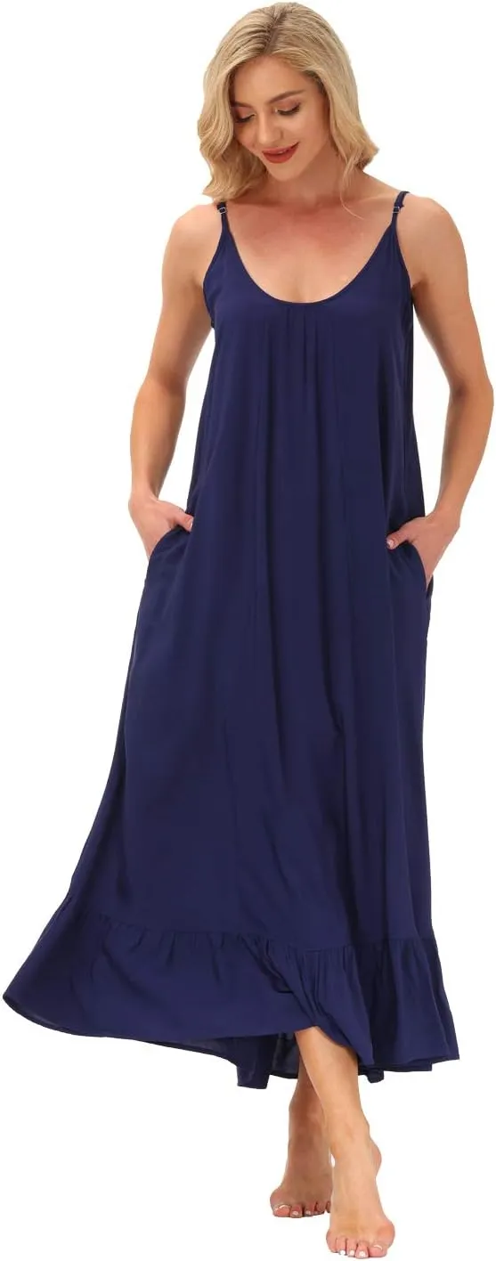 wexcen Women's V-Neck Floral Print Spaghetti Strap Boho Beach Long Maxi Summer Casual Dress with Pockets