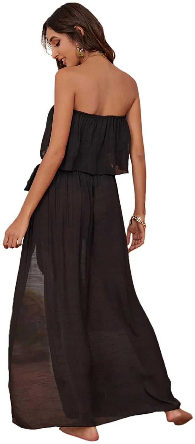 White Ruffled Bandeau Top & Maxi Skirt Cover Up Set