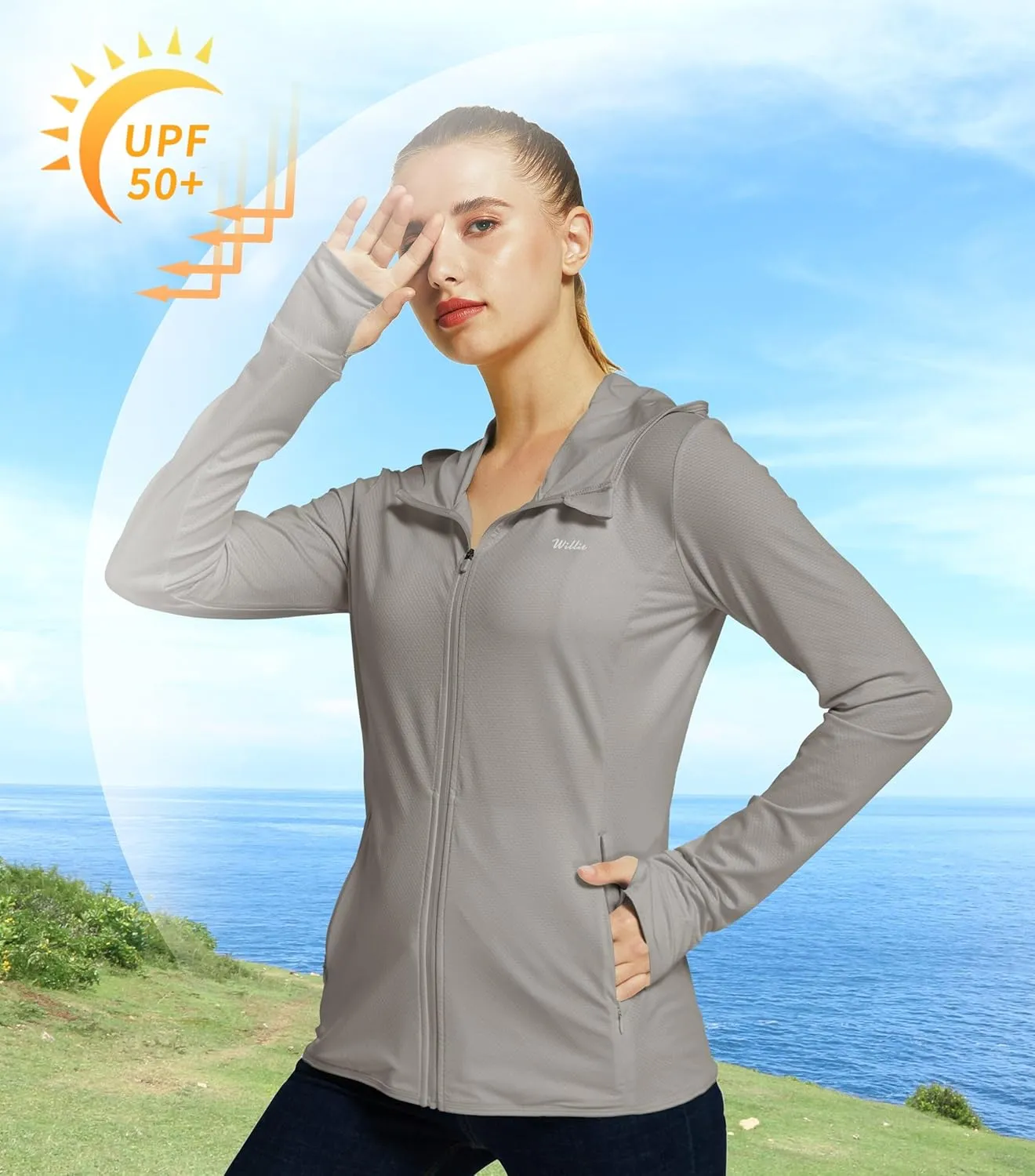 Willit Women's UPF 50  Sun Protection Shirts UV Long Sleeve Zip Hoodies SPF Lightweight Jacket Hiking Outdoor with Pockets