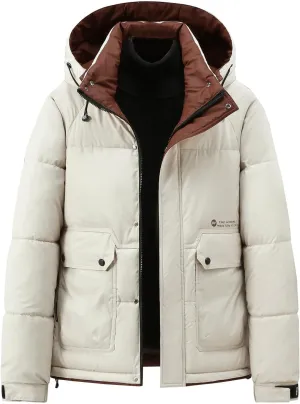 Winter Jackets for Men Fashion Hood Full Zip Warm Padded Coats Lightweight Insulated Outdoor Cargo Jacket with Pocket