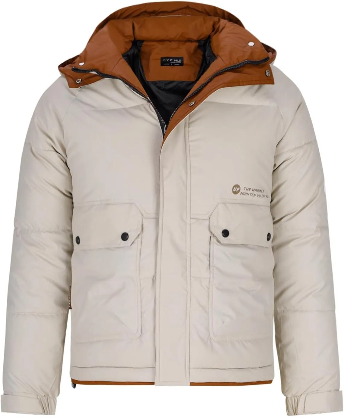 Winter Jackets for Men Fashion Hood Full Zip Warm Padded Coats Lightweight Insulated Outdoor Cargo Jacket with Pocket