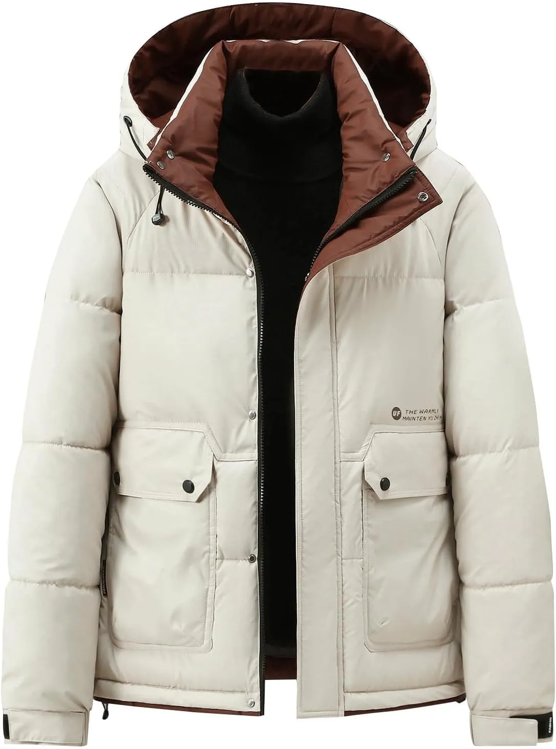Winter Jackets for Men Fashion Hood Full Zip Warm Padded Coats Lightweight Insulated Outdoor Cargo Jacket with Pocket
