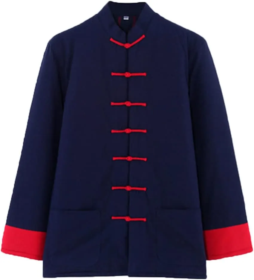 Winter Tang Suit Jackets Cotton Padded Coats Men Warm Tai Chi Uniform Chinese Jacket Kung Fu Clothing Shirt blue1-3XL