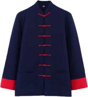 Winter Tang Suit Jackets Cotton Padded Coats Men Warm Tai Chi Uniform Chinese Jacket Kung Fu Clothing Shirt blue1-3XL