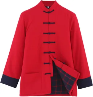 Winter Tang Suit Jackets Cotton Padded Coats Men Warm Tai Chi Uniform Chinese Jacket Kung Fu Clothing Shirt red1-4XL