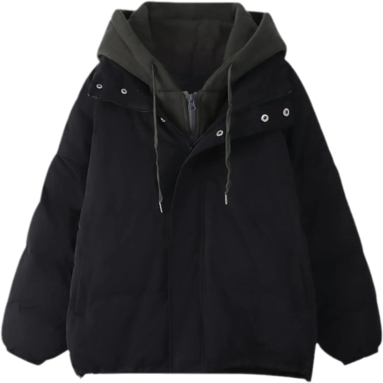 Winter Women's Parka Short Jacket Thicken Hooded Down Jackets Female Casual Loose Cotton-Padded Coats Fake Two Tops