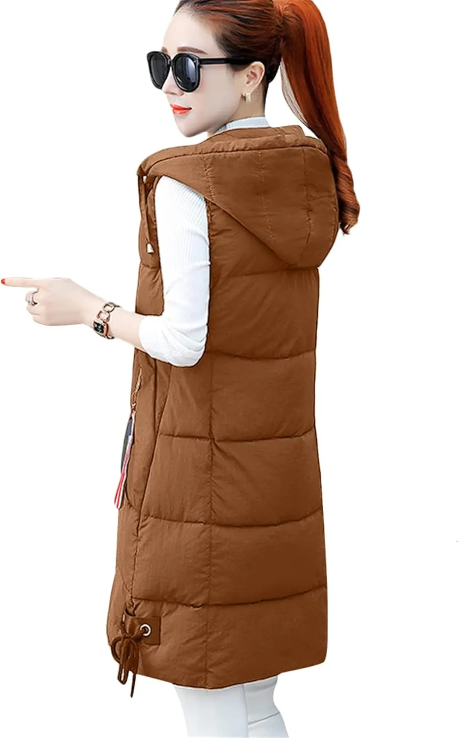 WIWIQS Women's Winter Sleeveless Long Vest Zip Up Quilted Coat Lightweight Warm Jacket with Pockets