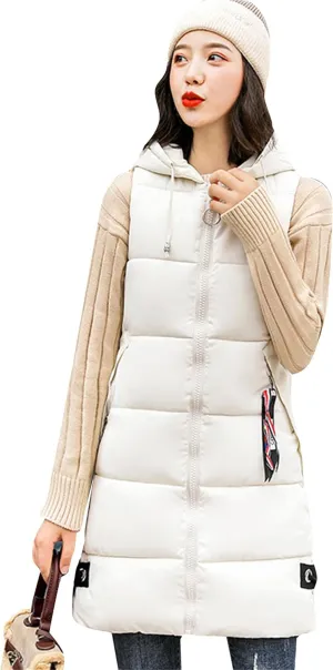 WIWIQS Women's Winter Sleeveless Long Vest Zip Up Quilted Coat Lightweight Warm Jacket with Pockets