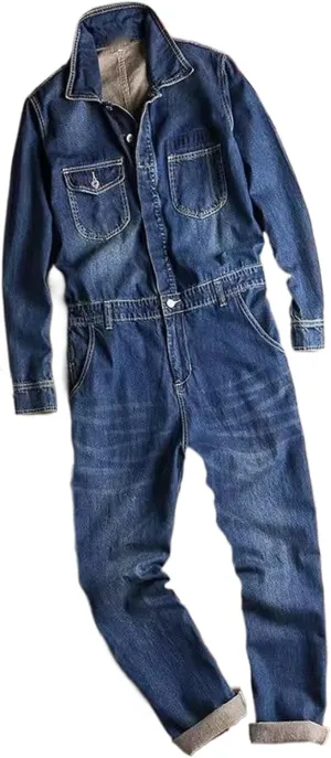 WOLONG Spring and Autumn Men's Denim Jumpsuits Long Sleeve Lapel Overalls Blue Jeans Hip Hop Cargo Pants Freight Trousers