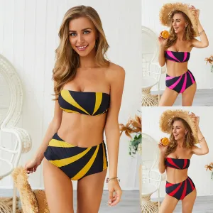 Women Bikini Set Mujer Ruffle Swimwear Floral Printed Push Up High Waist