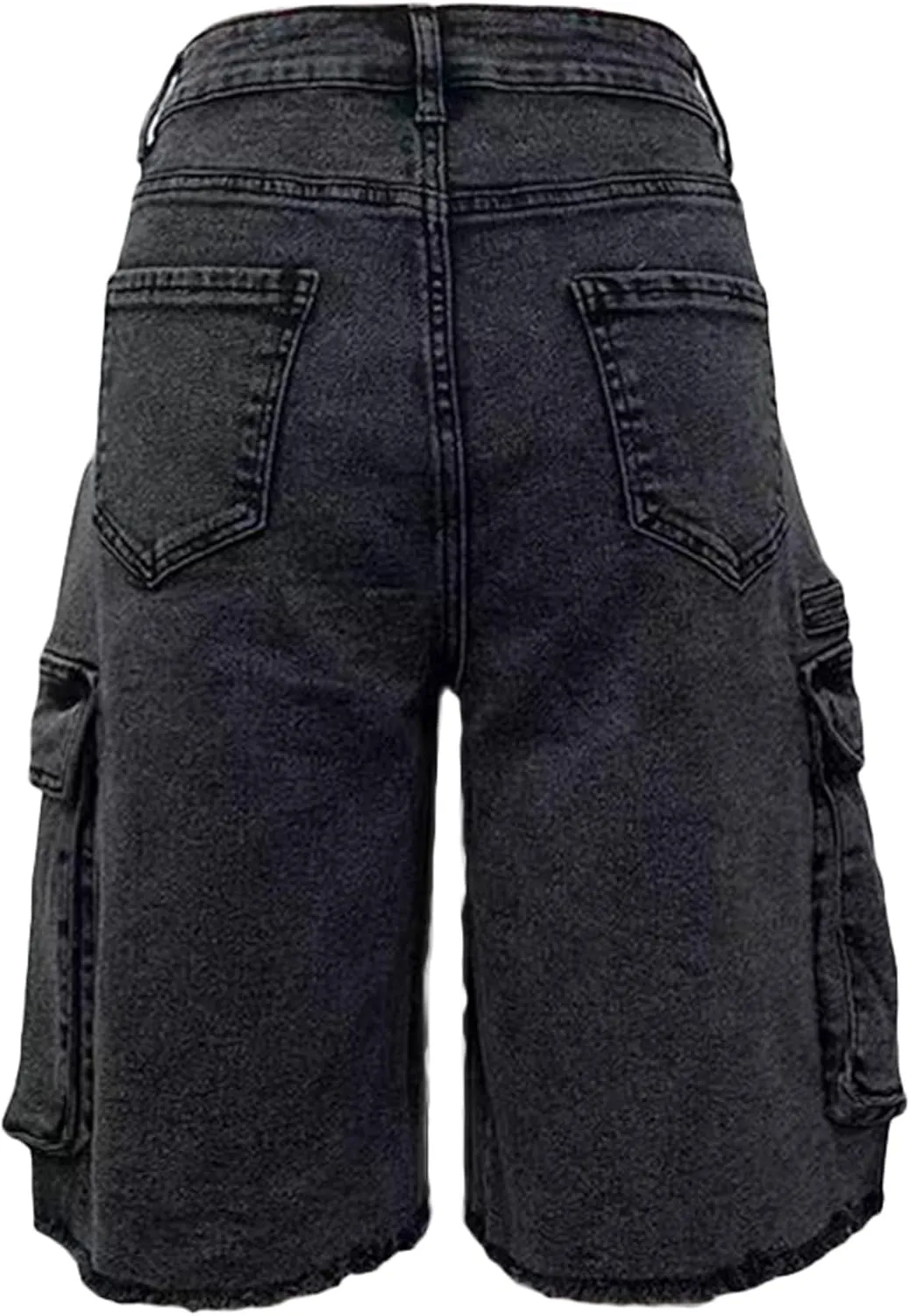 Women Denim Cargo Shorts, High Waisted Long Jean Shorts with Pockets