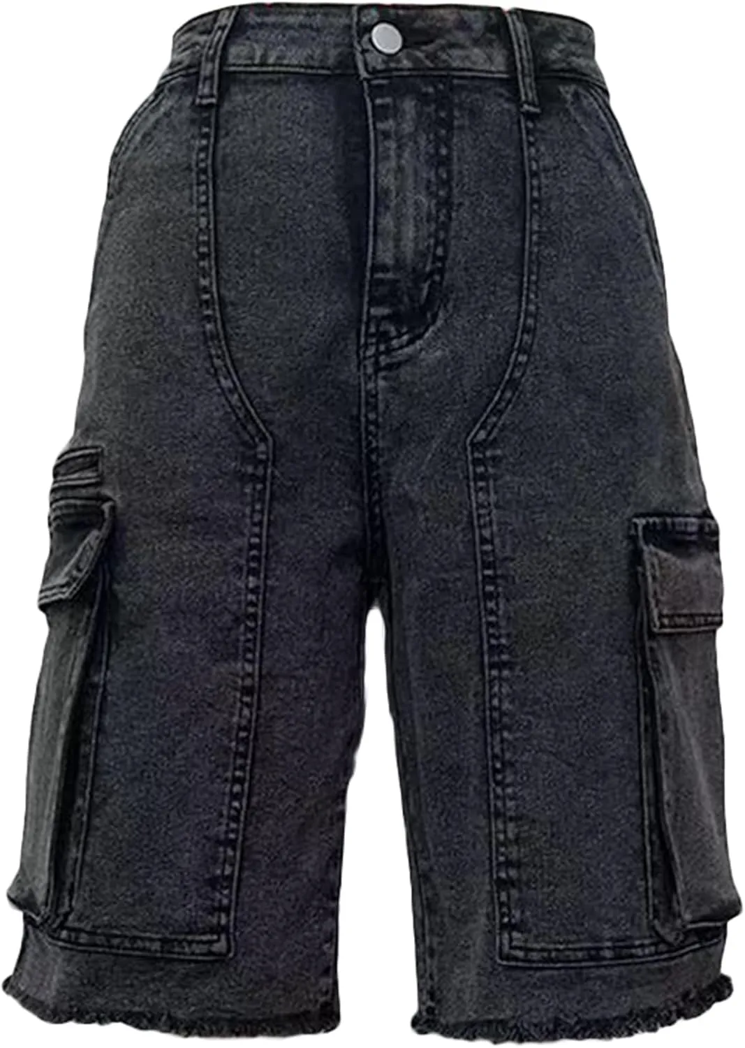 Women Denim Cargo Shorts, High Waisted Long Jean Shorts with Pockets