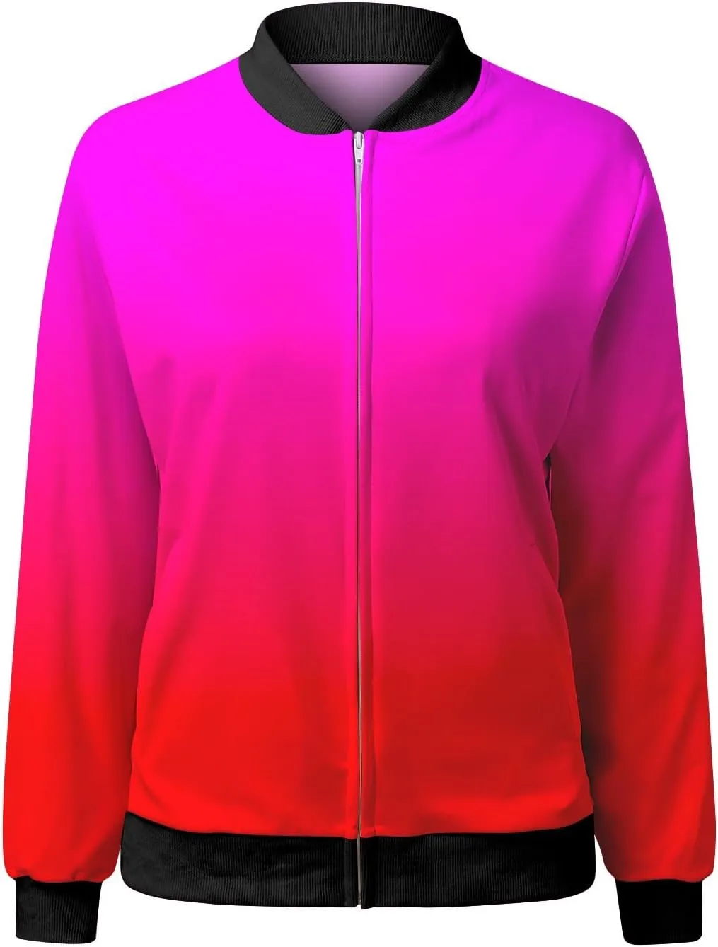 Women Fall Trendy Bomber Jacket Stand Collar Zip Up Windproof Floral Outerwears Long Sleeve Loose Casual Y2K Outwears