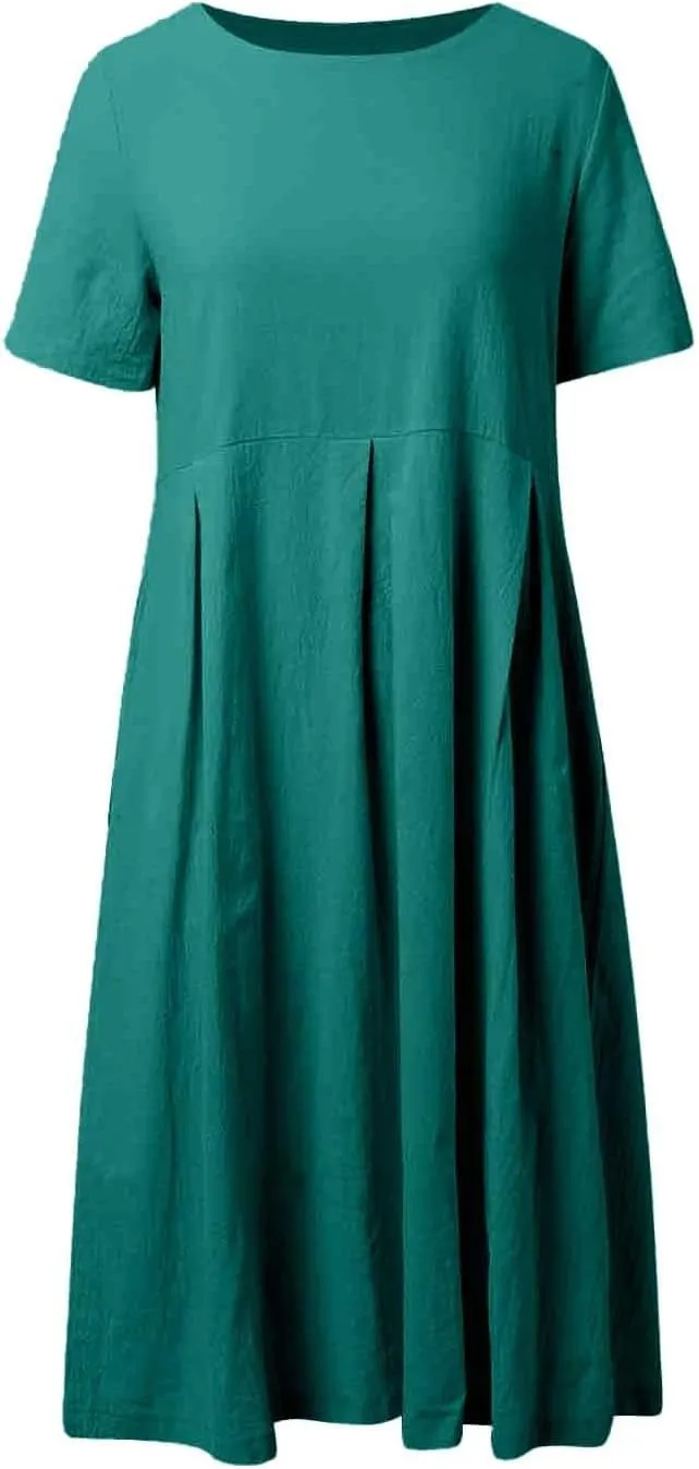 Women Fashion Solid Loose Dress Pullover Round Neck Over The Knee Long Skirt Womens Jean Shirt Dress