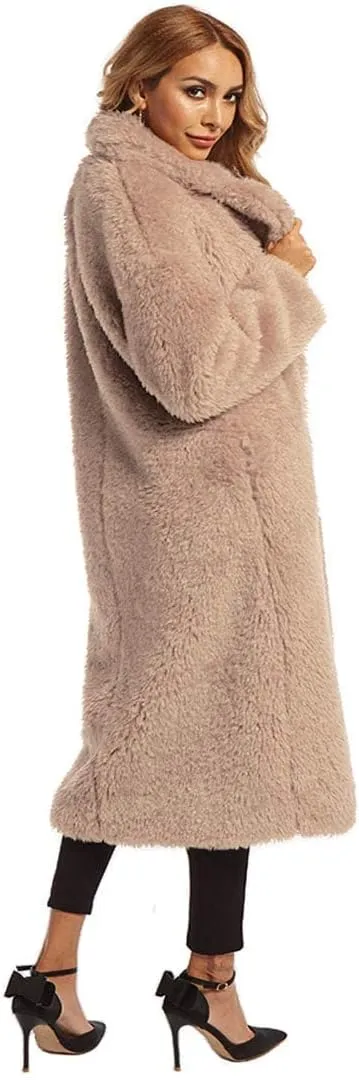 Women Faux Fur Winter Coats Comfort Warm Outerwear Open Front Long Cardigan Overcoat Jacket