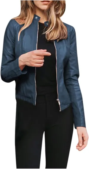 Women Faux Leather Cropped Jackets Slim Fit Trendy Zip up Lapel Long Sleeve Motorcycle Biker Ladies Short Coat Jacket