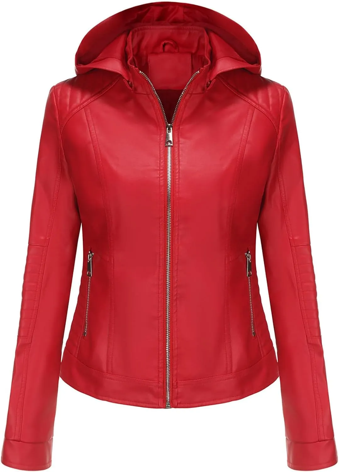 Women Faux Leather Shacket Long Sleeve Zip Up Motorcycle Cropped Jacket Moto Biker Blazer Lapel PU Short Casual Coats