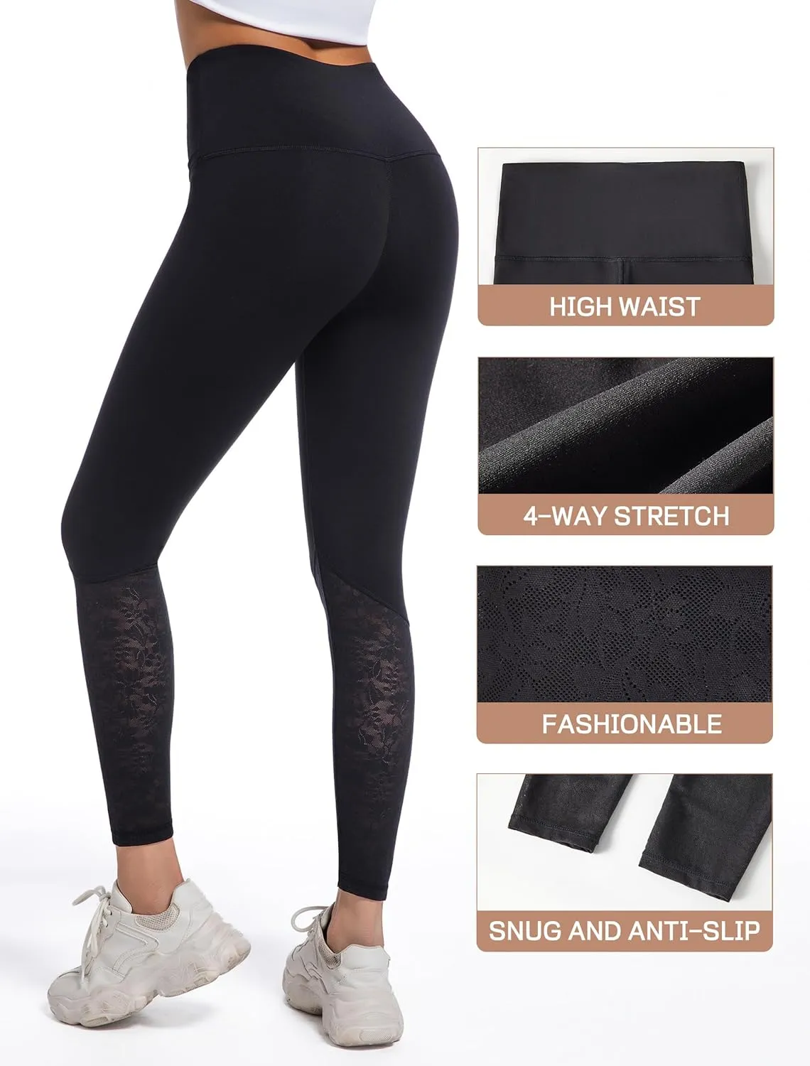 Women Lace Yoga Capris with Pockets Tummy Control Workout Capri Leggings Compression Breathable Ideal for Gym Running