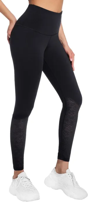 Women Lace Yoga Capris with Pockets Tummy Control Workout Capri Leggings Compression Breathable Ideal for Gym Running