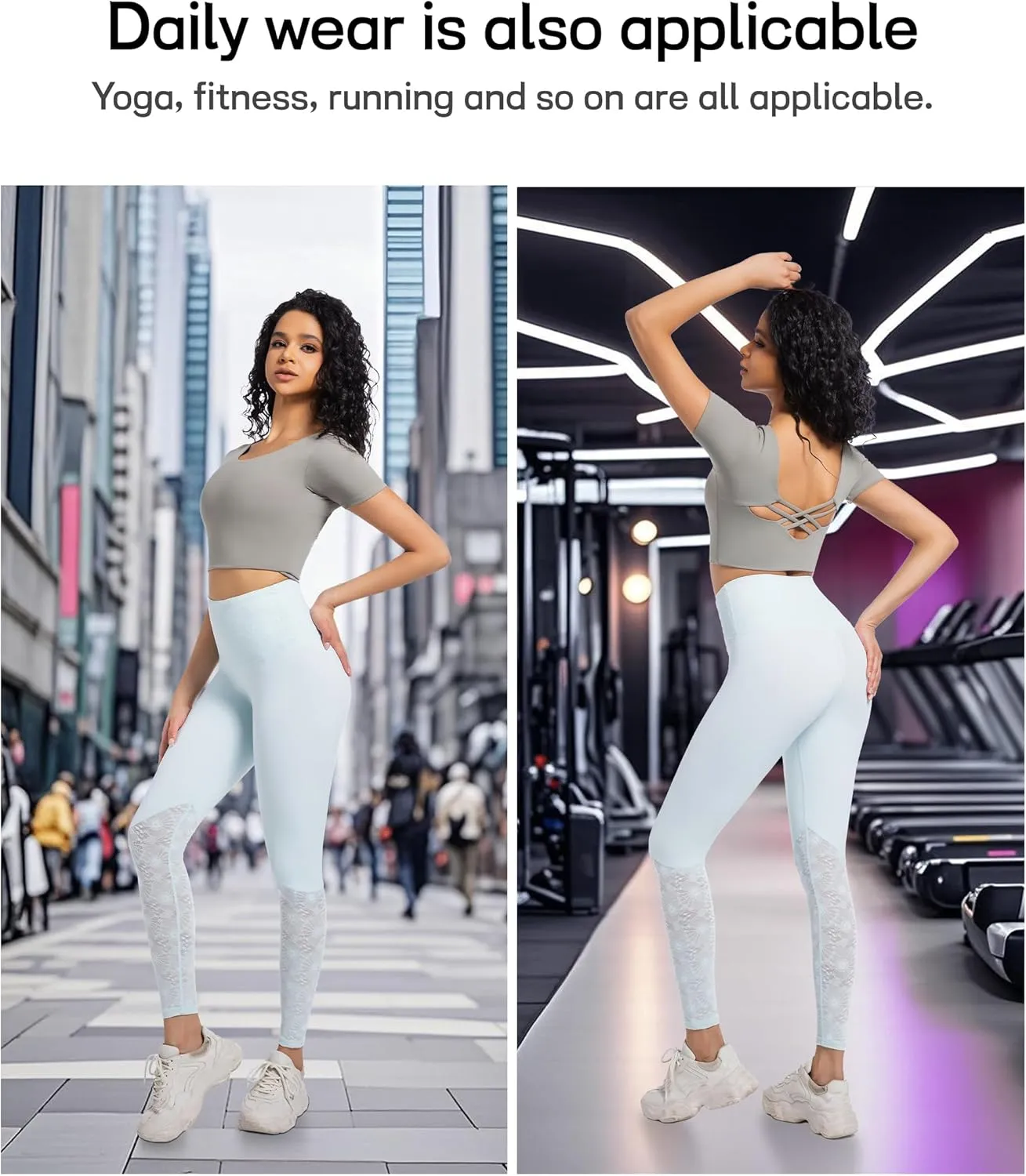 Women Lace Yoga Capris with Pockets Tummy Control Workout Capri Leggings Compression Breathable Ideal for Gym Running