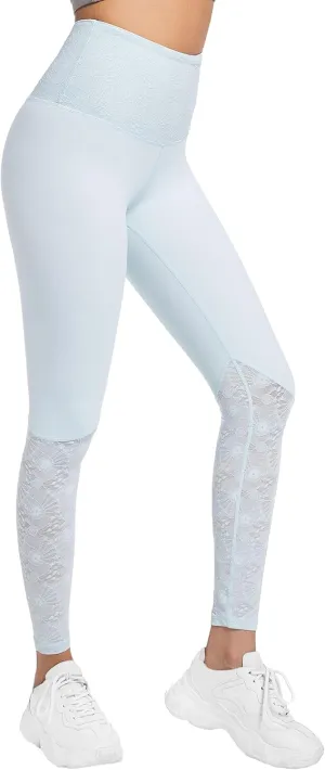Women Lace Yoga Capris with Pockets Tummy Control Workout Capri Leggings Compression Breathable Ideal for Gym Running