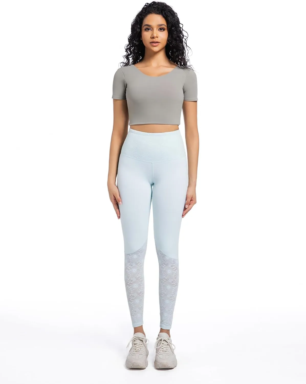 Women Lace Yoga Capris with Pockets Tummy Control Workout Capri Leggings Compression Breathable Ideal for Gym Running