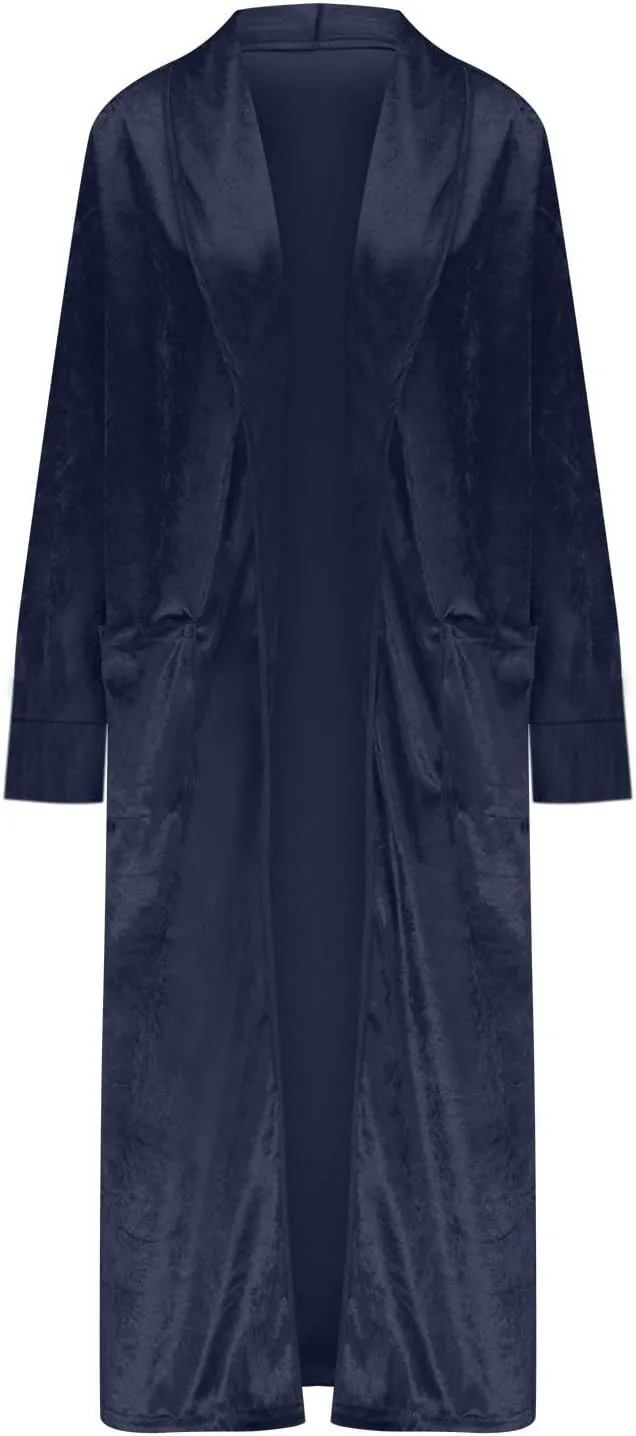 Women Lapel Long Sleeve Velvet Trench Coat Casual Open Front Cardigan Windbreaker Long Jacket Overcoat with Pockets