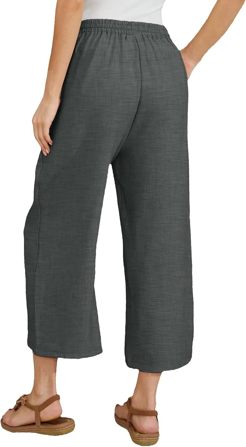 Women Linen Pants High Waist Wide Leg Pants Lightweight Comforts Summer Capri Pants Vacation Outfits for Women Girls
